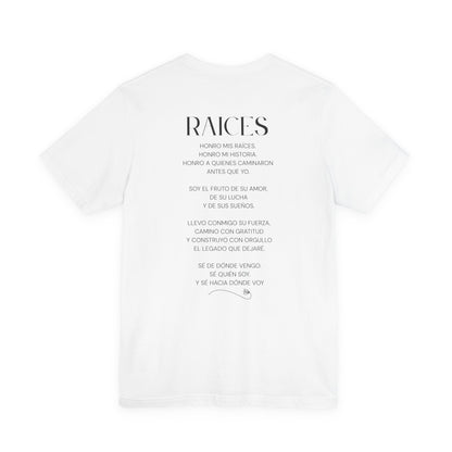 Raíces Poetry Tee — Spanish Poem Back-Print Short Sleeve Shirt