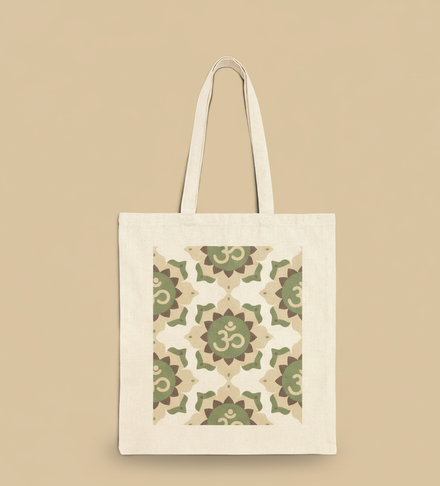 Om Symbol Cotton Canvas Tote Bag, Eco-Friendly Shopping Bag, Reusable Grocery Tote, Yoga Bags, Boho Chic Tote, Gift for Him/Her