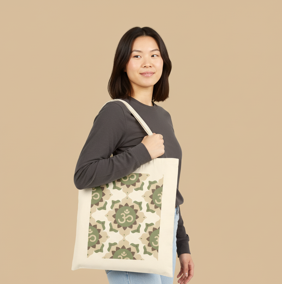 Om Symbol Cotton Canvas Tote Bag, Eco-Friendly Shopping Bag, Reusable Grocery Tote, Yoga Bags, Boho Chic Tote, Gift for Him/Her