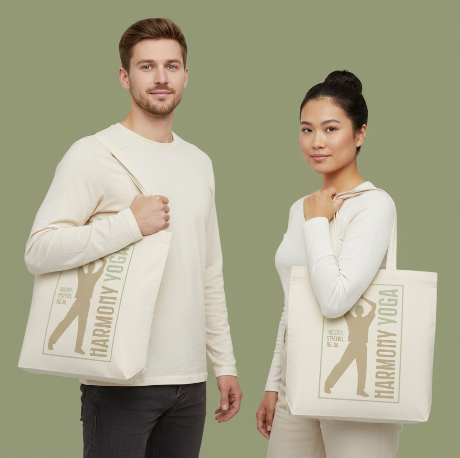 Harmony Yoga Tote Bag, Eco-Friendly Shopping Bag, Motivational Gift, Smile Design, Canvas Tote, Everyday Use, Perfect for Gifts