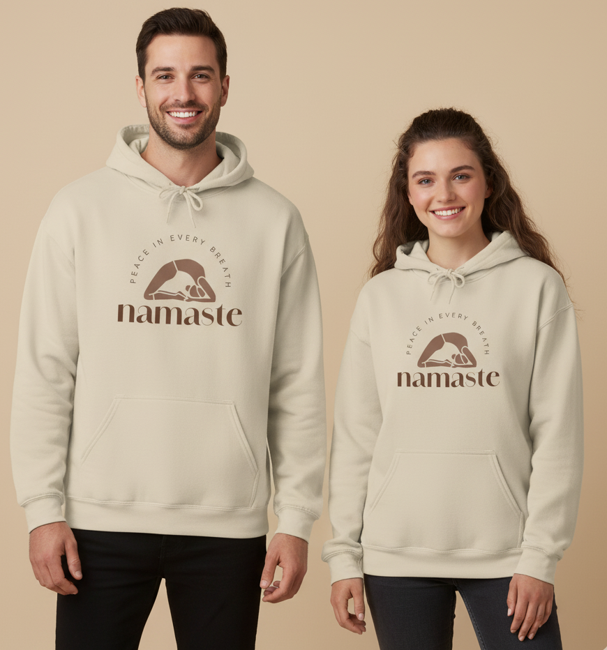Namaste Unisex Hooded Sweatshirt, Cozy Casual Wear, Streetwear Style, Eco-Friendly Gift