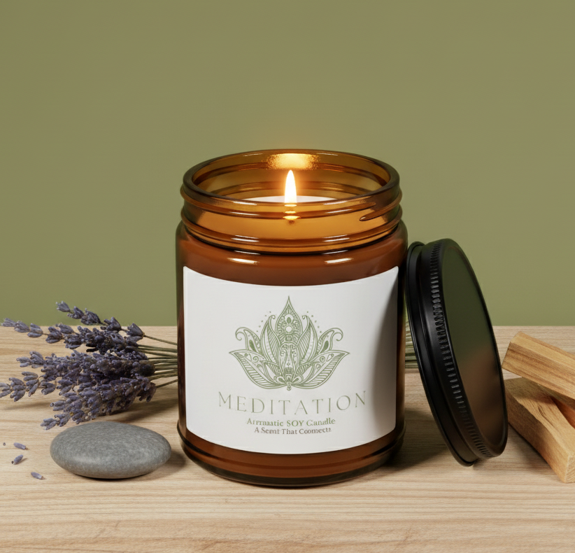 Meditation Scented Soy Candle | Relaxing Aromatherapy, Home Decor, Gifts for Wellness, Spa Experience, Multi-Size Amber Jar
