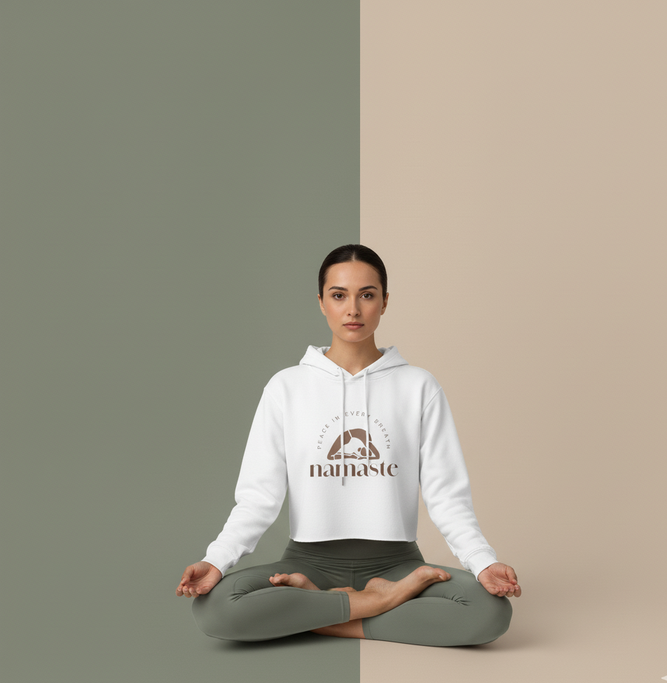 Namaste Crop Hoodie -Yoga Apparel, Women's Activewear, Mindfulness Gift, Workout Top, Cozy Loungewear