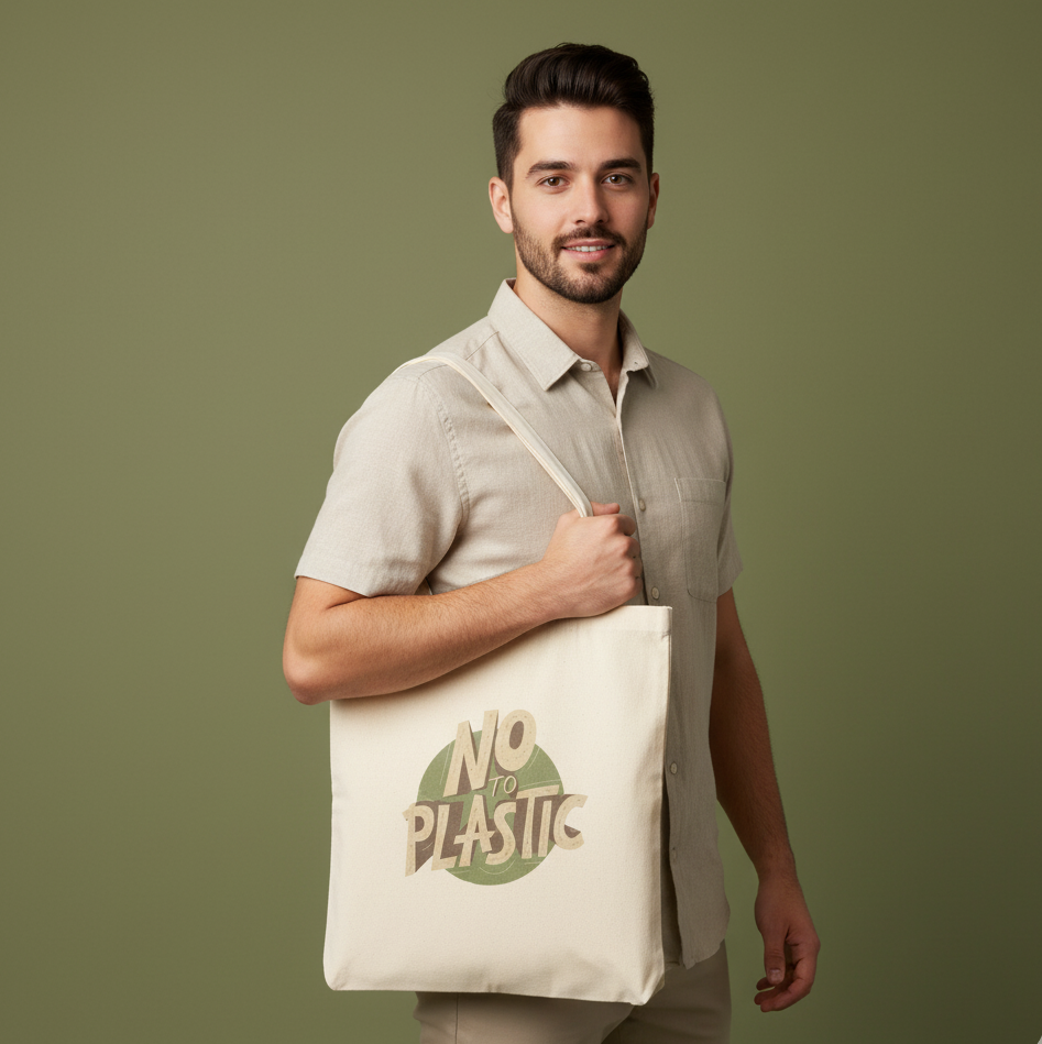 Eco-Friendly Cotton Canvas Tote Bag No to Plastic, Reusable Shopping Bag, Sustainable Gift, Grocery Bag