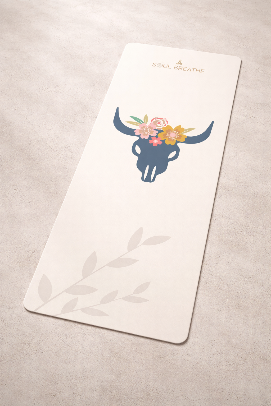 Floral Bull Skull  Yoga Mat