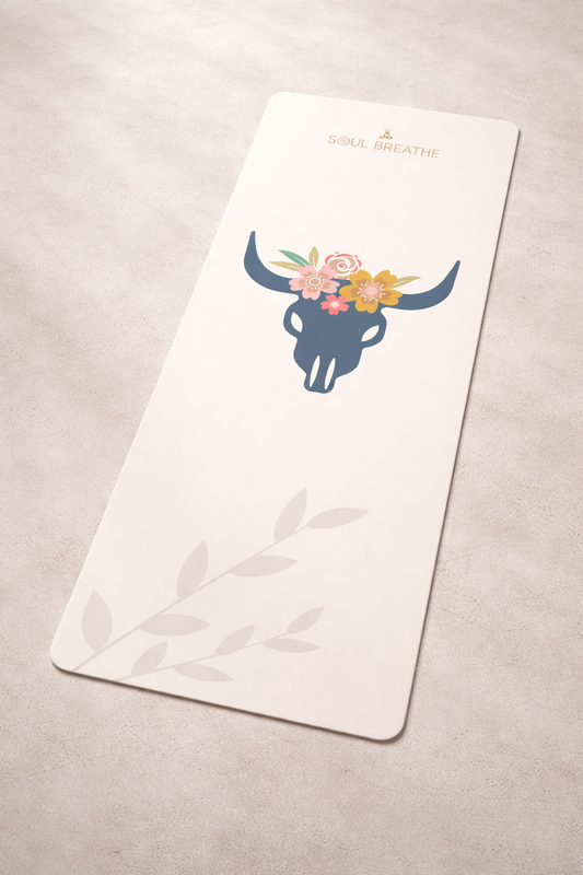 Floral Bull Skull  Yoga Mat