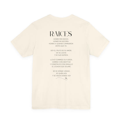 Raíces Poetry Tee — Spanish Poem Back-Print Short Sleeve Shirt