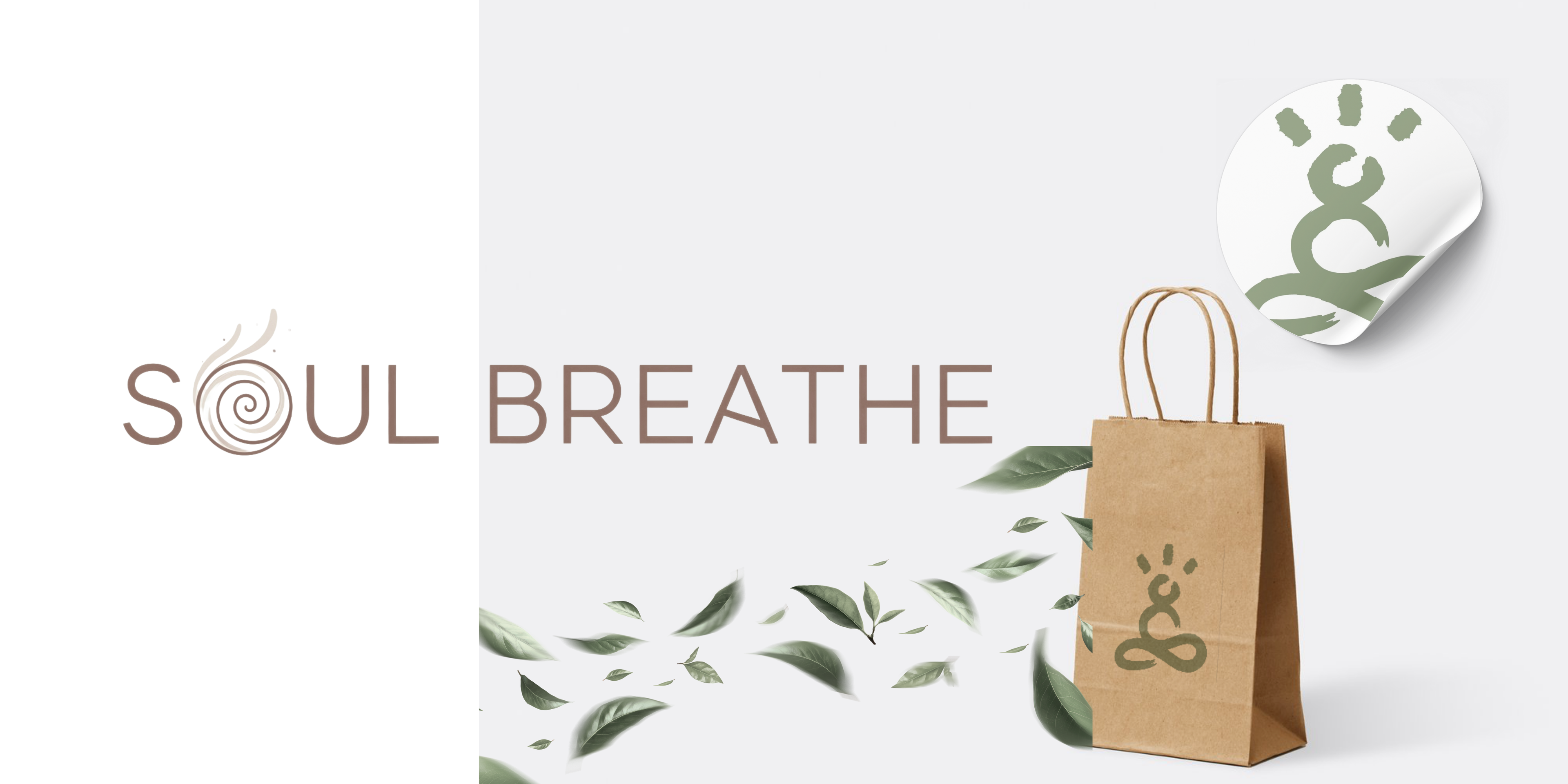 Kraft paper bag with 'Soul Breathe' branding on a light background