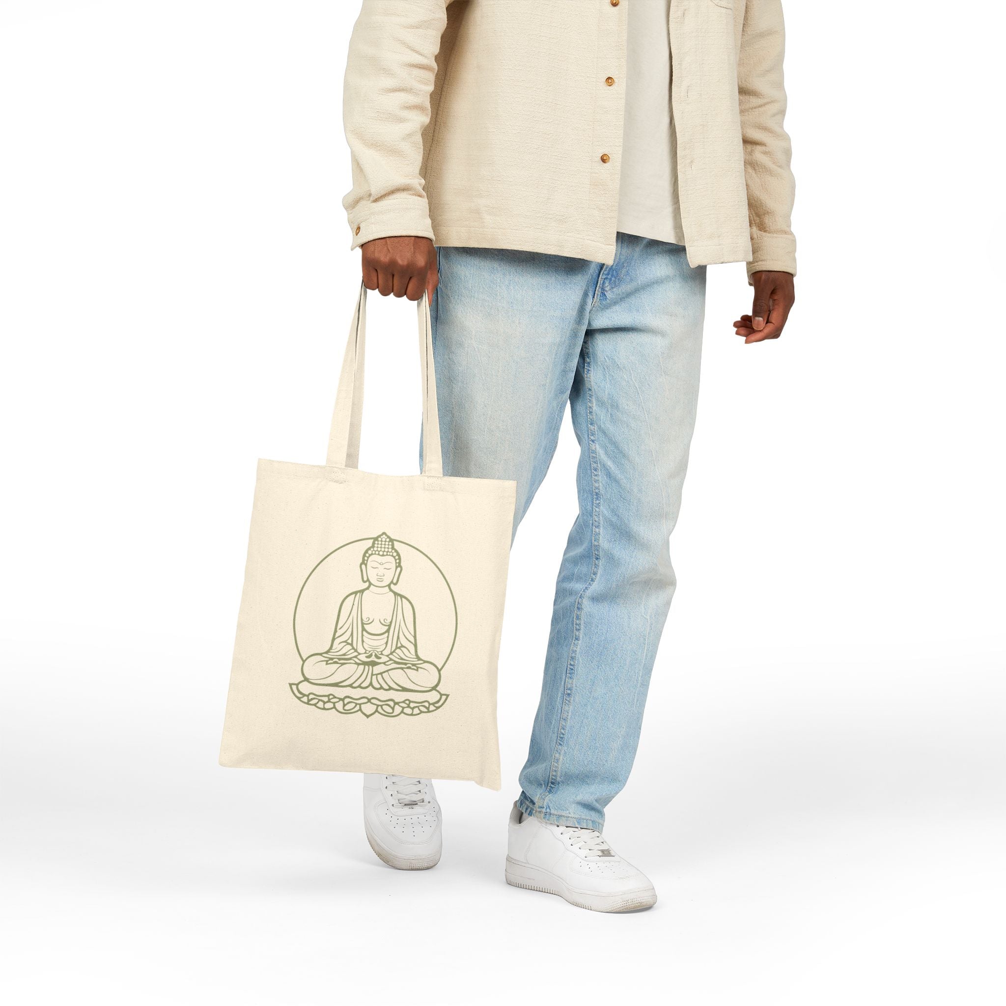 Buddha Inspirational Cotton Canvas Tote Bag, Eco - Friendly Grocery Bag, Yoga Bag, Gift for Mindfulness, Reusable Shopping Bag - Soul Breathe