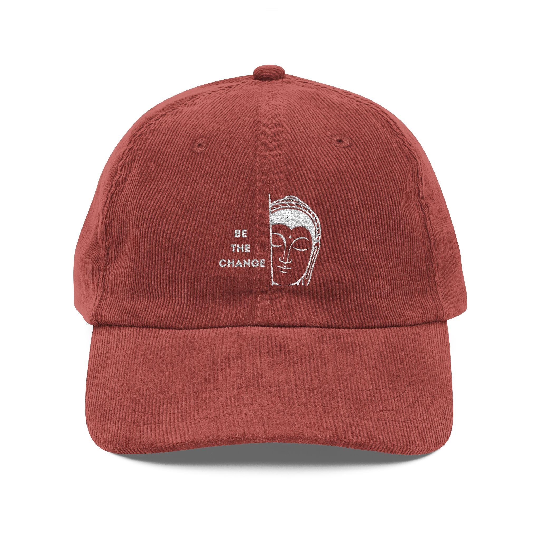 Corduroy Cap - Embroidered Buddha Hat - Motivational 'Be The Change' - Soul Breathe