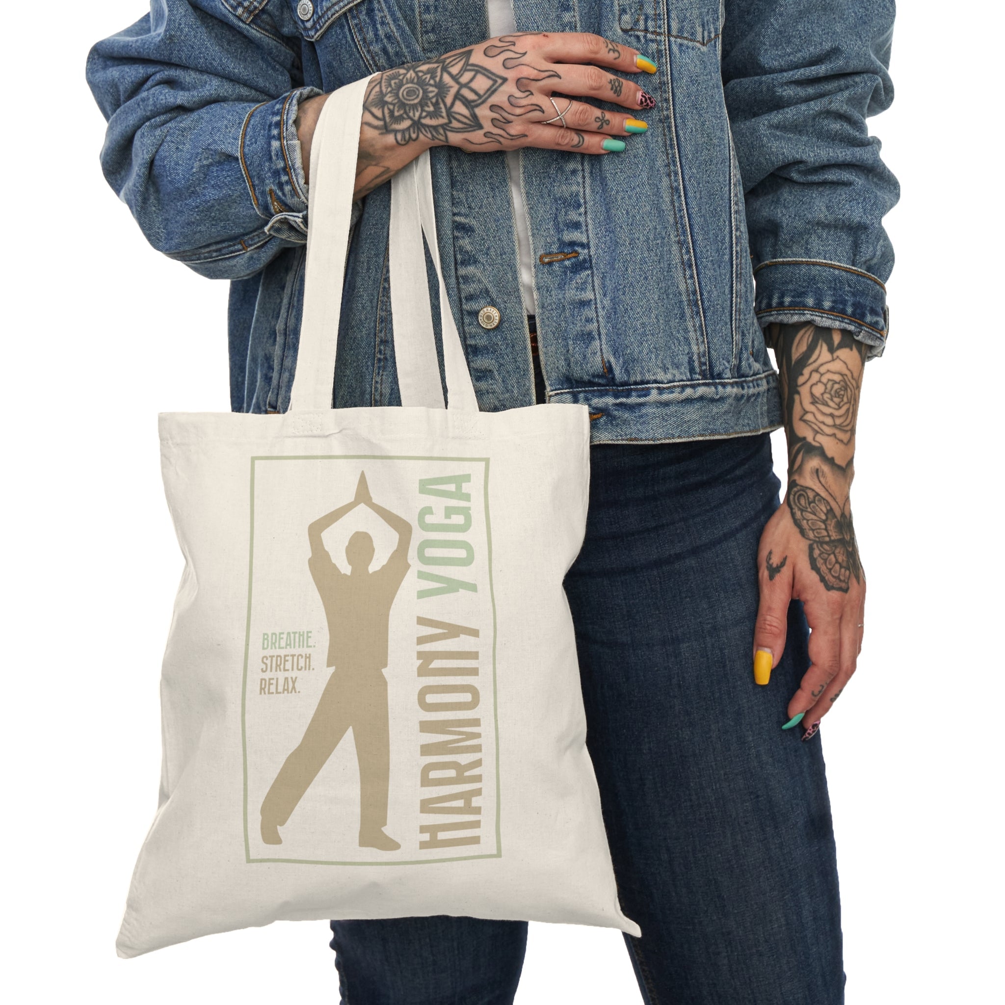Harmony Yoga Tote Bag, Eco - Friendly Shopping Bag, Motivational Gift, Smile Design, Canvas Tote, Everyday Use, Perfect for Gifts - Soul Breathe