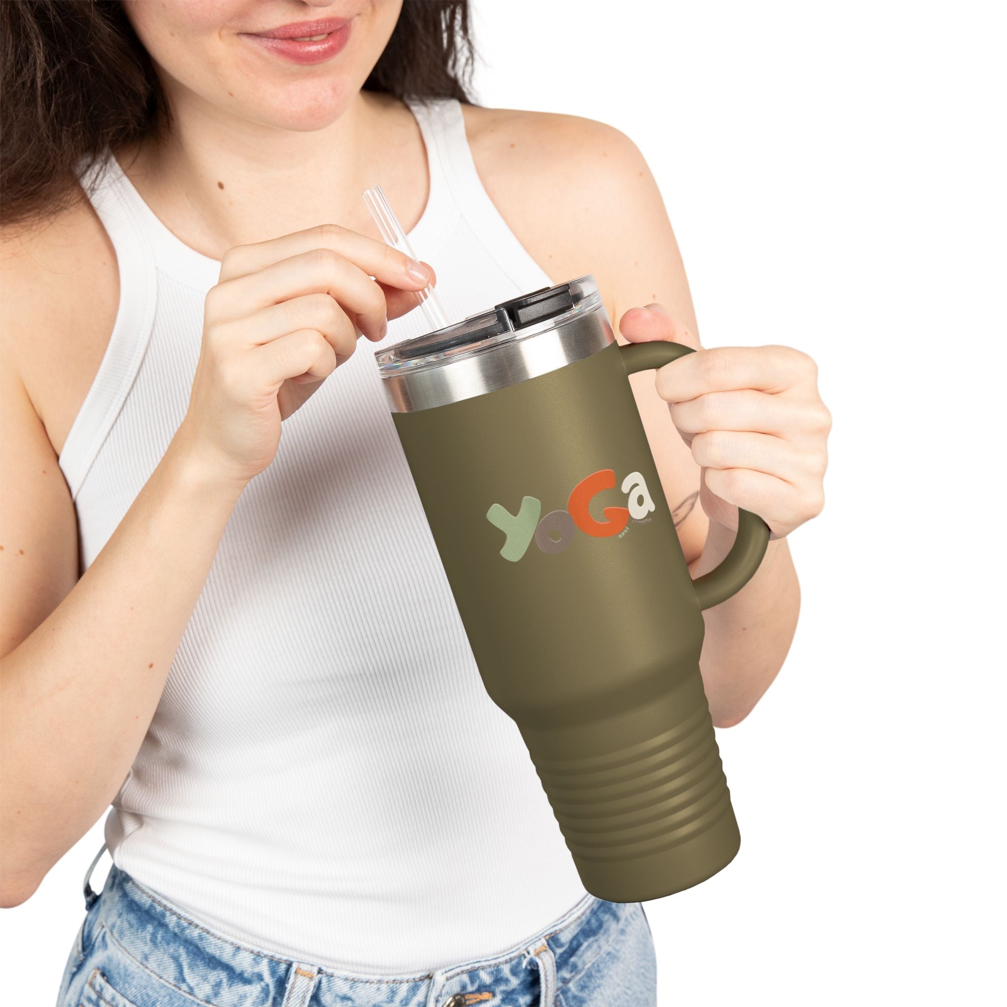 Insulated Travel Mug with Motivational Yoga Design, 40oz Yoga Mug, Fitness Travel Cup, Eco - Friendly Insulated Travel Mug, Reusable - Soul Breathe
