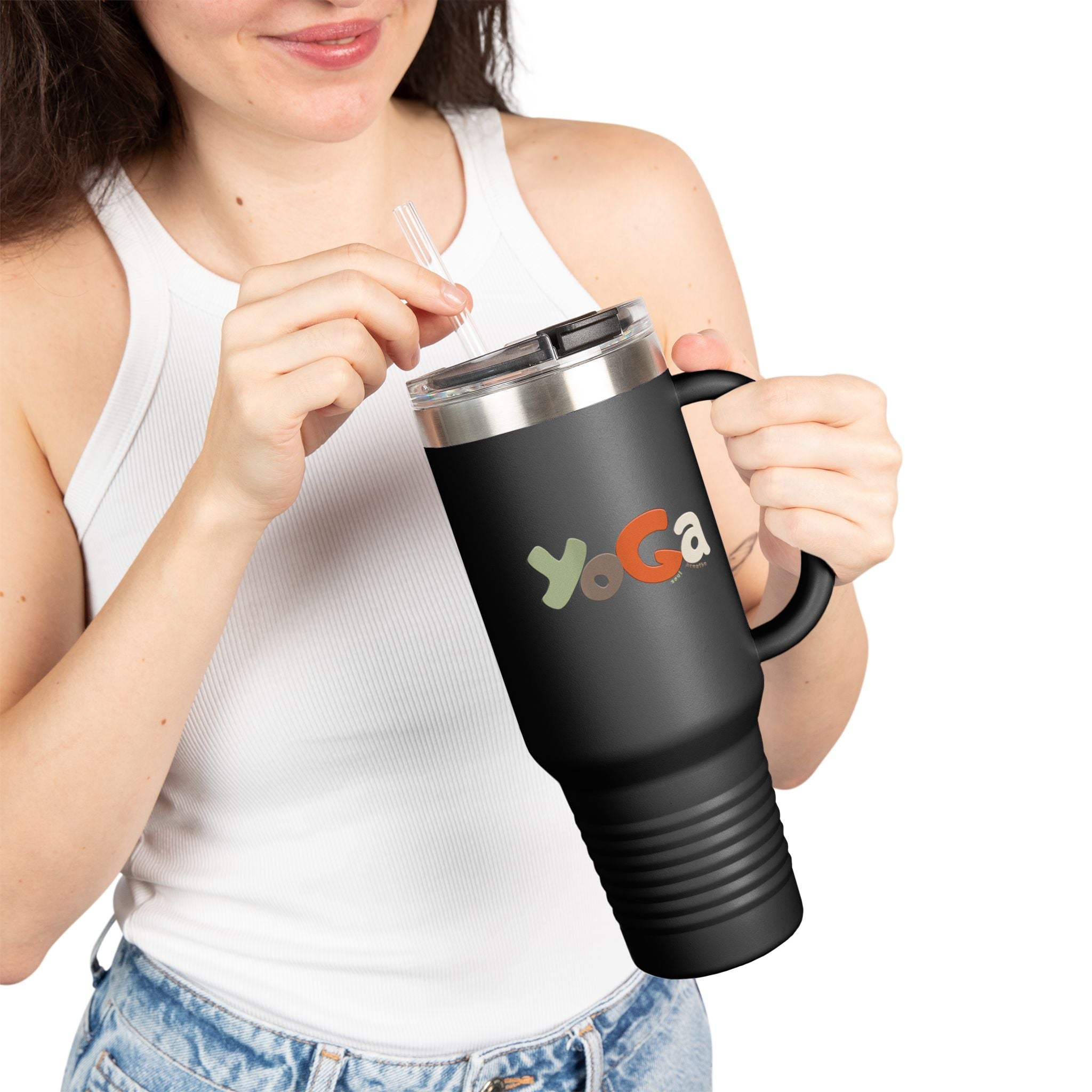 Insulated Travel Mug with Motivational Yoga Design, 40oz Yoga Mug, Fitness Travel Cup, Eco - Friendly Insulated Travel Mug, Reusable - Soul Breathe