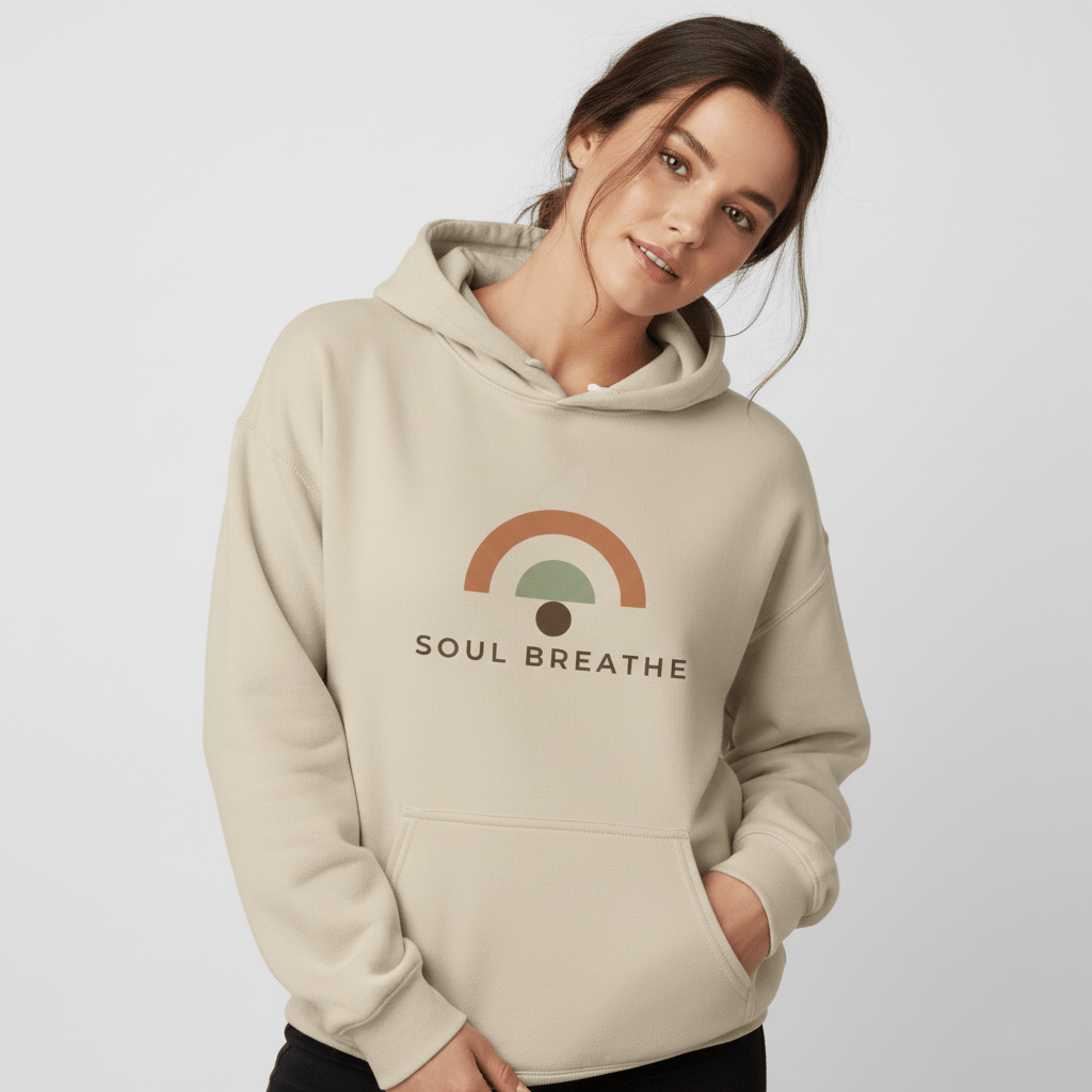 Soul Breathe Hoodie — Minimal Rainbow Yoga & Meditation Sweatshirt - Soul Breathe