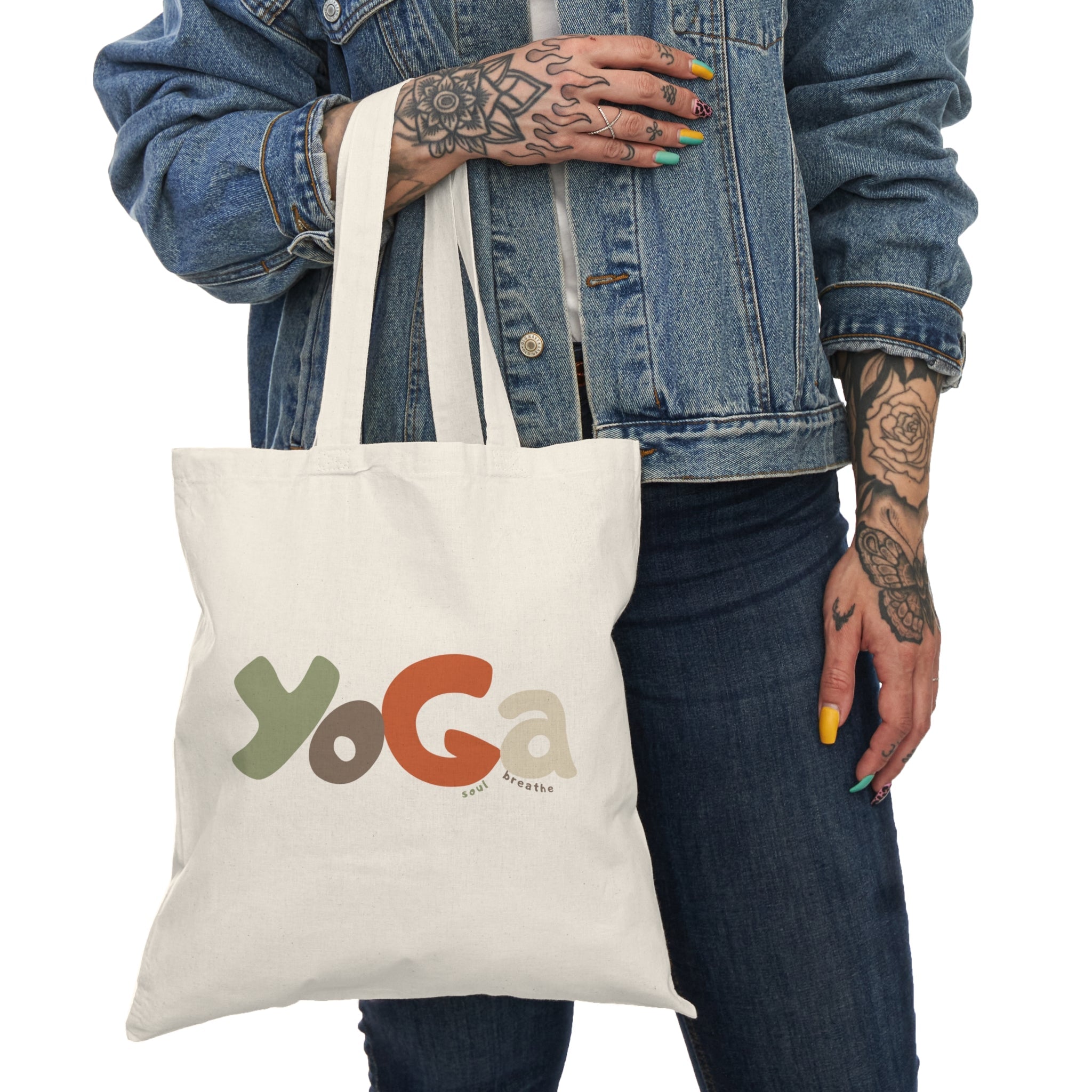 Yoga Tote Bag, Eco - Friendly Shopping Bag, Motivational Gift, Smile Design, Canvas Tote, Everyday Use, Perfect for Gifts - Soul Breathe