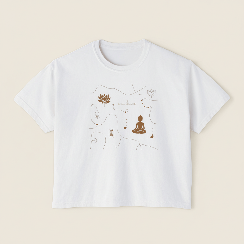 Zen Line Art Boxy Tee — Women’s Minimalist Meditation Graphic - Soul Breathe