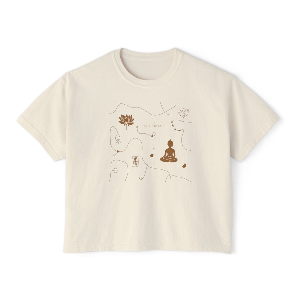 Zen Line Art Boxy Tee — Women’s Minimalist Meditation Graphic - Soul Breathe
