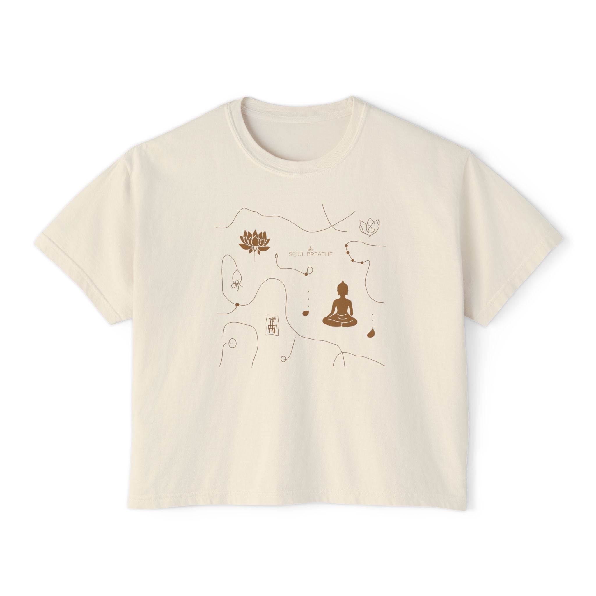 Zen Line Art Boxy Tee — Women’s Minimalist Meditation Graphic - Soul Breathe